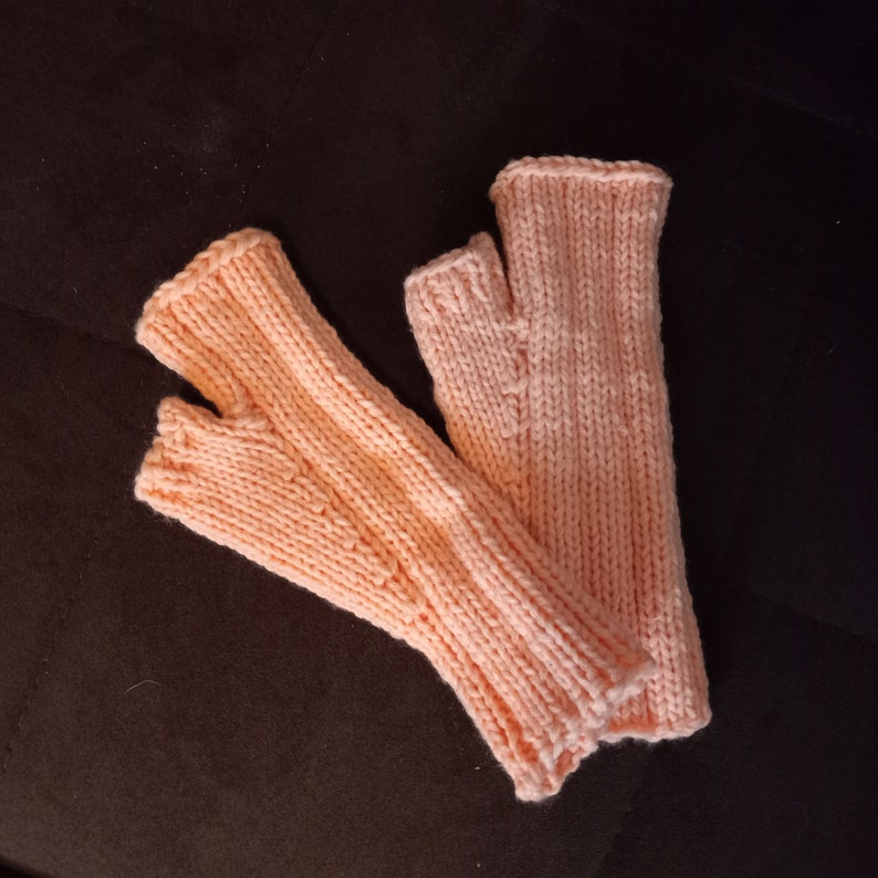 Fuzzy Peach Fingerless Mitts Gloves or Hand Warmers Women's Size Small Ready to Ship Fingerless Gloves Fingerless Mitts with Thumbs image 4