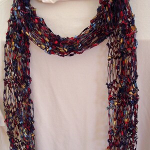 Pattern for Knit Necklace Scarf of Ladder Ribbon Yarn with Variations image 4