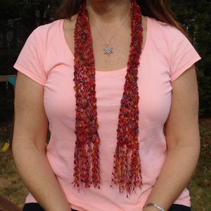 Pattern for Knit Necklace Scarf of Ladder Ribbon Yarn with Variations image 5