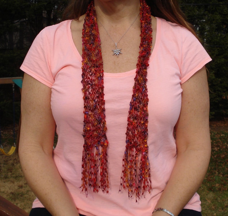 Pattern for Knit Necklace Scarf of Ladder Ribbon Yarn with Variations image 5