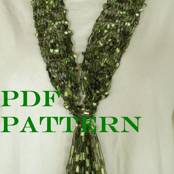 Pattern for Knit Necklace Scarf of Ladder Ribbon Yarn with Variations