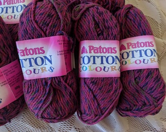 Raspberry and Black 100% Cotton Yarn, Patons "Cotton Colours" Sport Weight Yarn