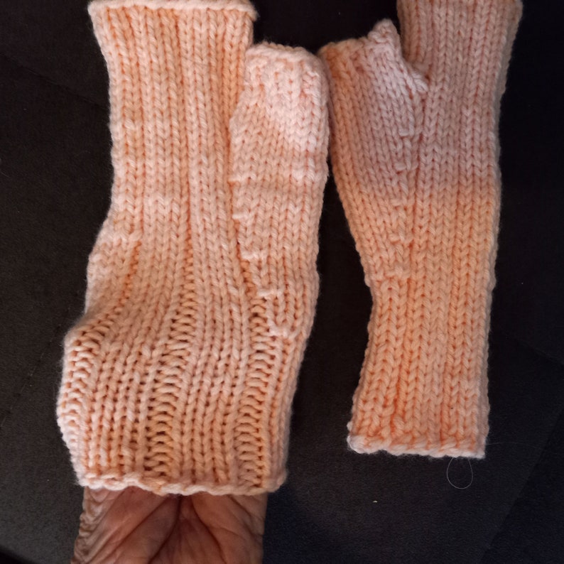 Fuzzy Peach Fingerless Mitts Gloves or Hand Warmers Women's Size Small Ready to Ship Fingerless Gloves Fingerless Mitts with Thumbs image 7