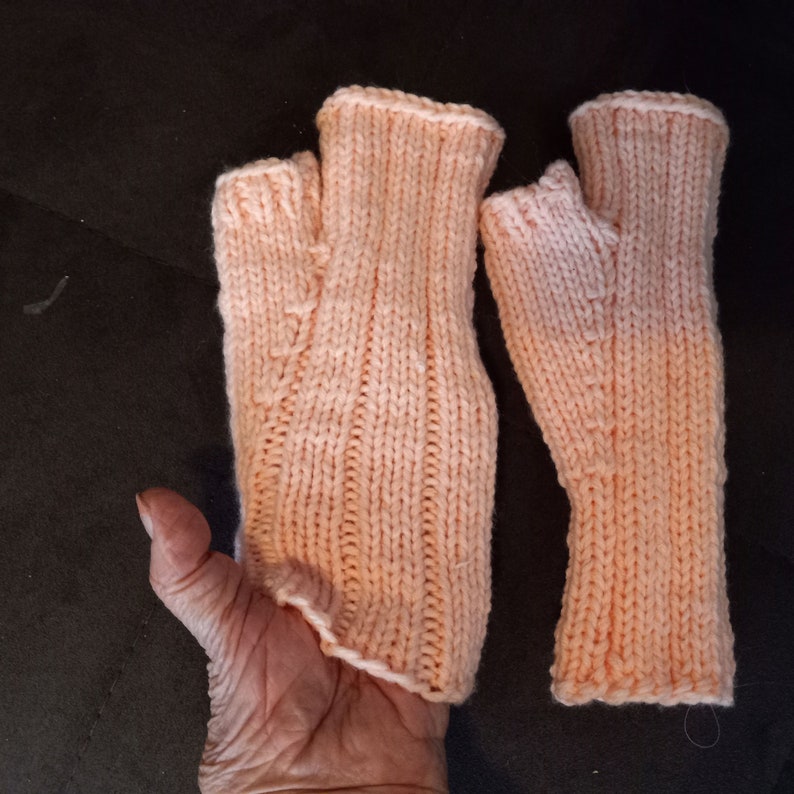 Fuzzy Peach Fingerless Mitts Gloves or Hand Warmers Women's Size Small Ready to Ship Fingerless Gloves Fingerless Mitts with Thumbs image 6