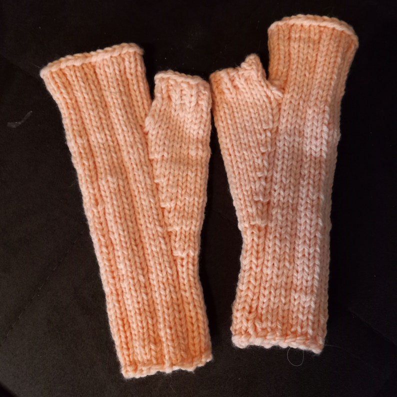 Fuzzy Peach Fingerless Mitts Gloves or Hand Warmers Women's Size Small Ready to Ship Fingerless Gloves Fingerless Mitts with Thumbs image 5