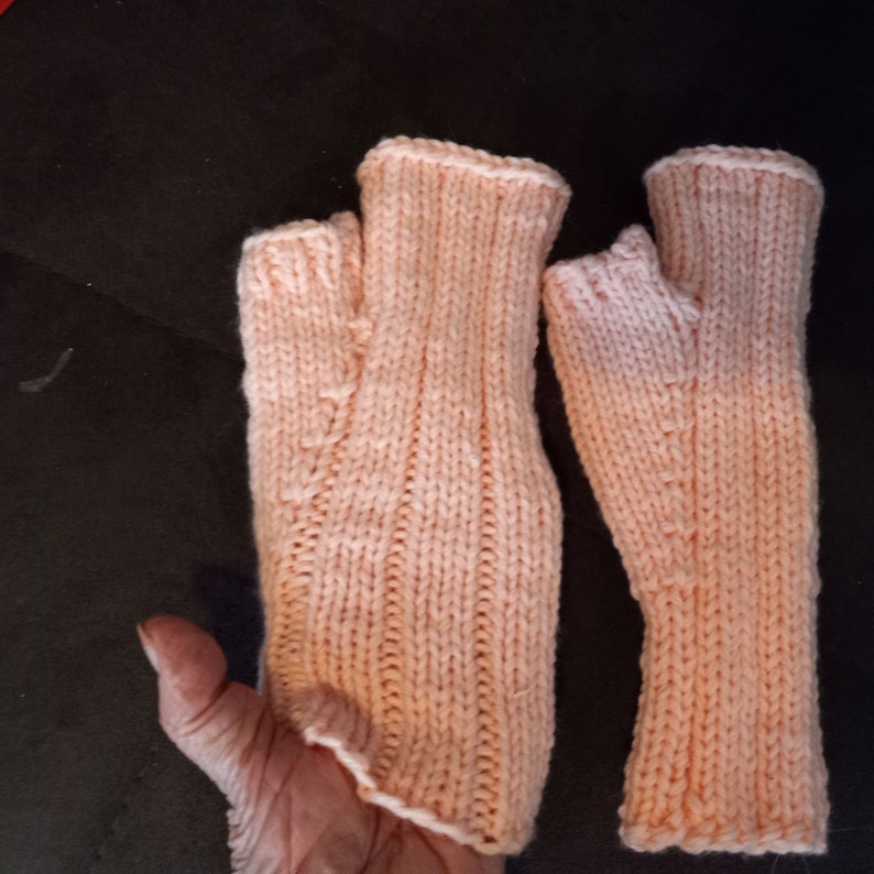 Fuzzy Peach Fingerless Mitts Gloves or Hand Warmers Women's Size Small Ready to Ship Fingerless Gloves Fingerless Mitts with Thumbs image 8
