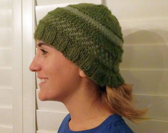Moss Green Winter Toque - Light and Dark Greens of Wool and Acrylic Yarn Blend for Warmth and Durability - OOAK Beanie - Green Hand Knit Hat
