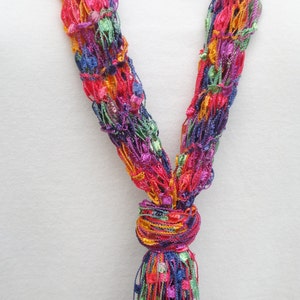 Pattern for Knit Necklace Scarf of Ladder Ribbon Yarn with Variations image 3