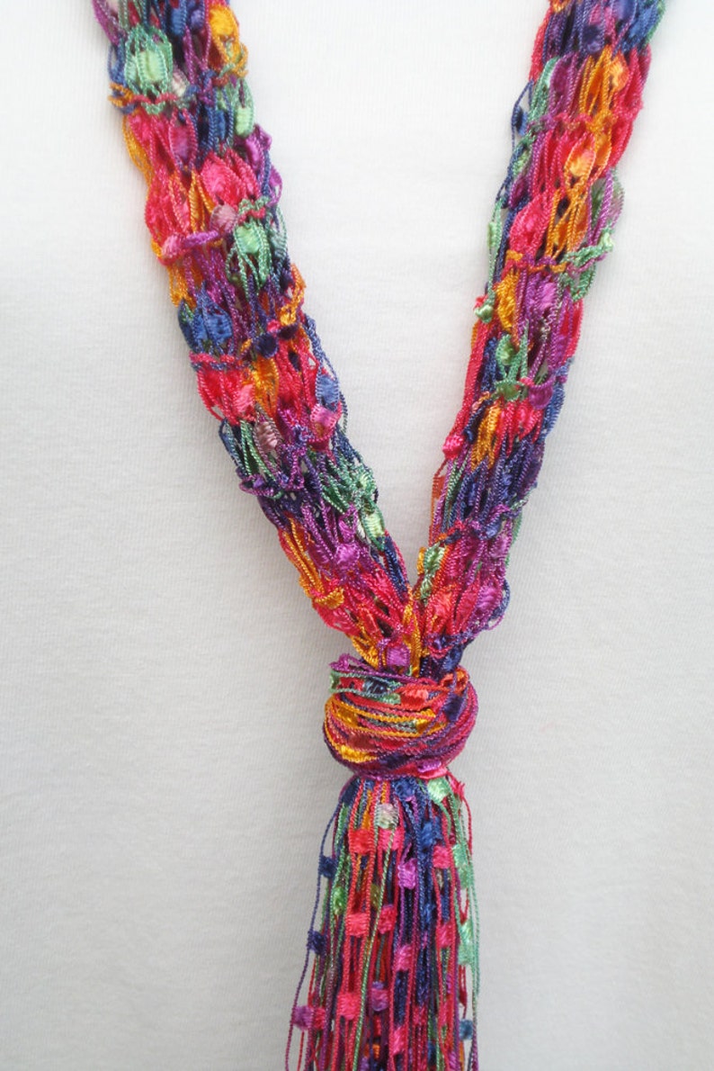 Pattern for Knit Necklace Scarf of Ladder Ribbon Yarn with Variations image 3