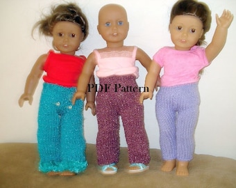 18" Girl Doll  PDF Knit  Pattern - Pants Wardrobe for Doll Includes Ski pants, trimmed pants and leggings