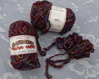 Oakmont Bulky Weight Yarn, 2 full Skeins plus extra, Color - Wine Blue Green Gold Print Colorway - Plymouth Yarn Made in USA