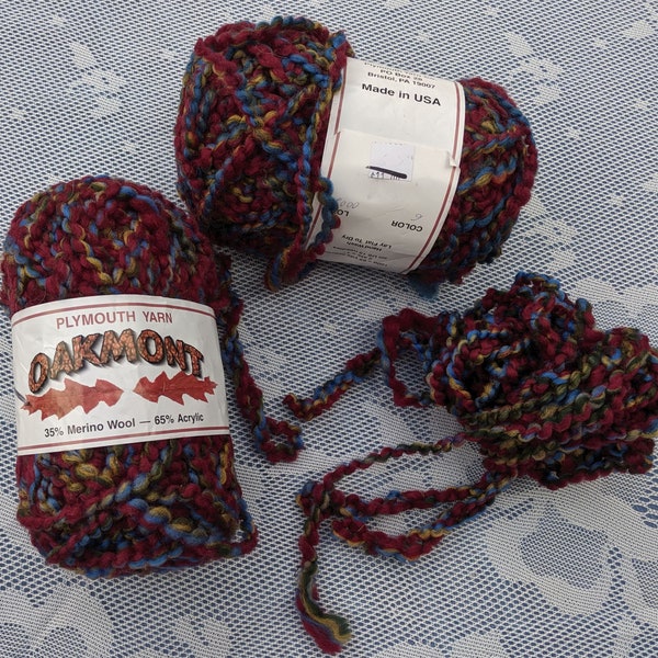 Oakmont Bulky Weight Yarn, 2 full Skeins plus extra, Color - Wine Blue Green Gold Print Colorway - Plymouth Yarn Made in USA