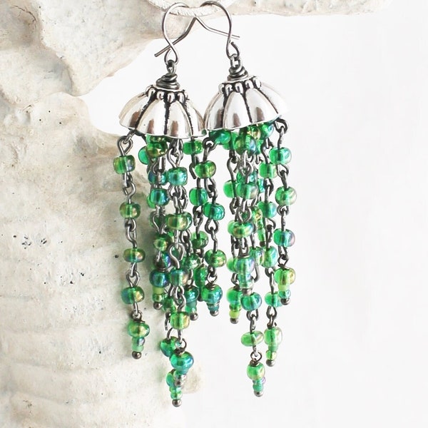 Green Jellyfish Earrings Beach Jewelry | Sea Creature Ocean Earrings | Beach Lover Dangle Earrings | Boho Statement Gift for Her  | Destino!