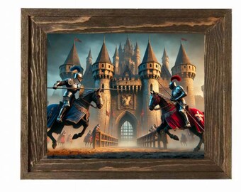 デジタルプリント 城門で馬上槍試合をする騎士たち 中世アートプリント ダウンロード可能なアート - フレームなし。デジタルダウンロードのみ