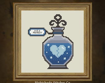 Hex Remedy Potion Cross Stitch Pattern | Gothic Apothecary Design | Dark Fantasy Stitch PDF