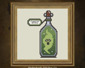 Phantom Brew Potion Cross Stitch Pattern | Gothic Apothecary Design | Dark Fantasy Stitch PDF