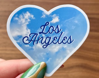 Los Angeles Heart Sticker – Blue Cloud Background, Cursive Vinyl Decal