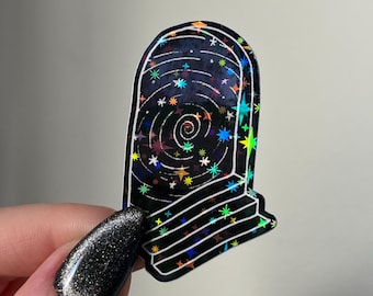 Sparkly Portal Sticker – Witchy Doorway with Swirls, Holographic Vinyl Decal