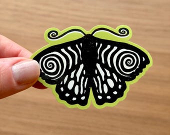 Whimsical Black and White Moth Sticker | Tattoo Style Butterfly | Alt Whimsygoth Vinyl