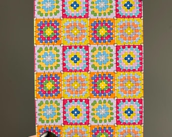 Granny Square Crochet Art Print | Colorful 4x6 Print for Craft Lovers