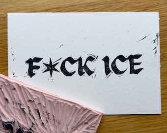 F*ck Ice Linocut – Abolish ICE Hand Carved 4x6 Print