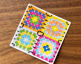 Granny Square Sticker – Multicolor Crochet Blanket, Glossy Vinyl Decal, Arts and Crafts