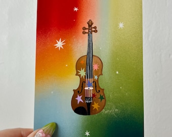 Whimsical Violin 4x6 Multicolor Art Print