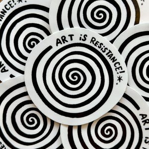 Resistance Sticker – Black Swirl on White Vinyl Decal with Handwritten Message