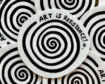 Resistance Sticker – Black Swirl on White Vinyl Decal with Handwritten Message