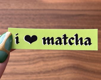 I Love Matcha Sticker – Black Text on Green, Witchy Vinyl Decal