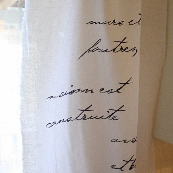 french script curtains - hand painted