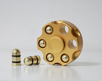 Revolver Chamber Brass Fidget Spinner, Unique 6 Detachable Bullets, Metal Toys For Him