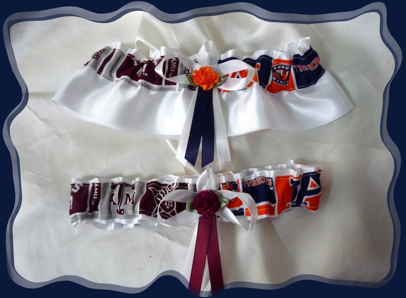 House Divided White Organza Wedding Garter Set Made with Auburn and Texas A /& M Fabric