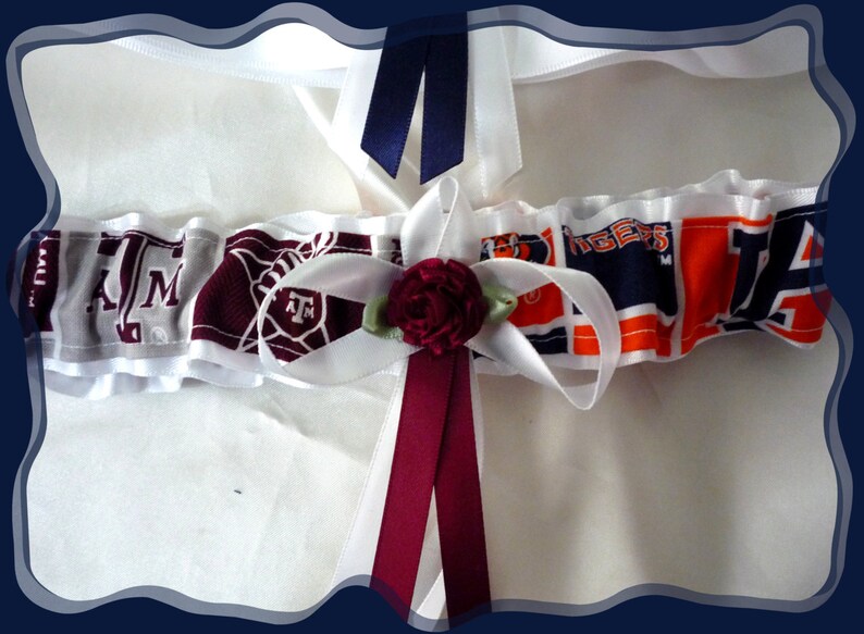 House Divided White Organza Wedding Garter Set Made with Auburn and Texas A /& M Fabric
