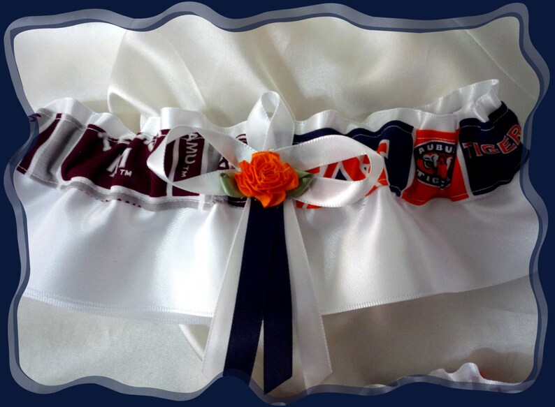 House Divided White Organza Wedding Garter Set Made with Auburn and Texas A /& M Fabric