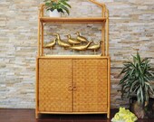 Vintage Boho Rattan Woven Etagere-Bookcase-Baker 39 s Rack-Retro Bamboo Cane TALL Cabinet Shelf