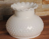 White Hobnail Fenton Style Ruffled Shade-White Glass Large Hobnail Lamp Shade w Ruffle Top