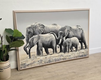 MCM Elephants LARGE Painting-Anderson Artmaster Studios Baby Elephant w/ Herd-Safari Art