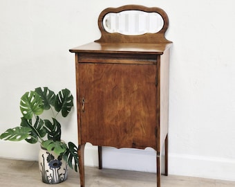 Antique Sheet Music Cabinet With Mirror-Victorian Solid Wood Record Cabinet Table-Beveled Mirror