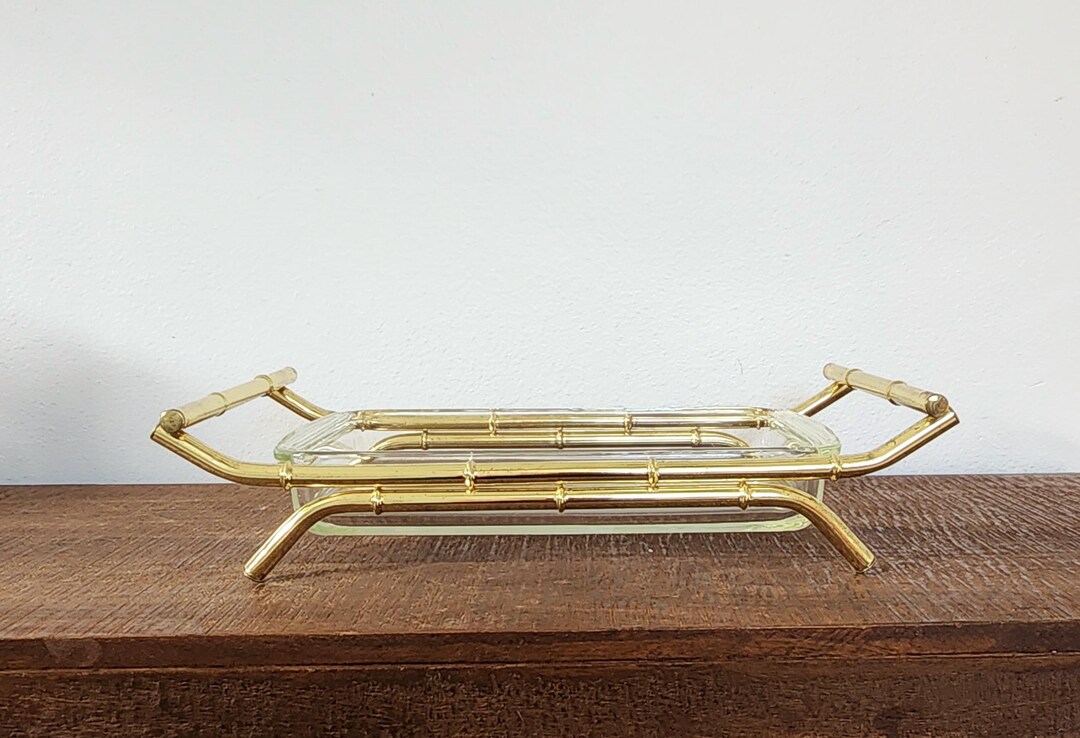 Vtg Faux Bamboo Casserole Holder, Pyrex Gold Brass Bamboo Casserole ...