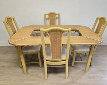 Henry Link Wicker Rattan Dining Chairs & Table-Vintage 1980s Coastal Dining Set-NO GLASS-
