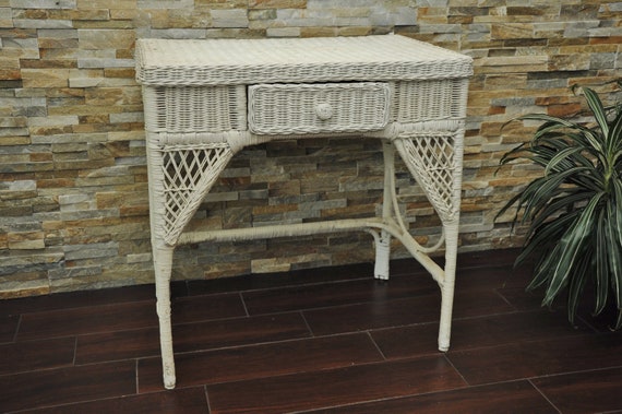 Vintage White Wicker Desk Vanity Table Shabby Coastal Vintage White Wicker Desk Vanity Table