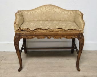 Antique French Style Bench-For Restoration-Ornate Louis XV Style Carved Vanity Bench-For Reupholstering