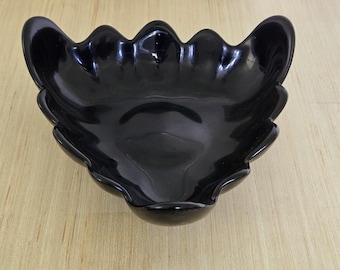 Vintage Tiara Black Cameo Sculptural Tulip Bowl-Large Black Glass Centerpiece Bowl Indiana Glass