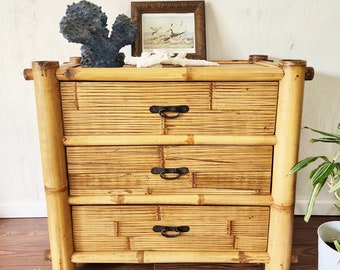 Island Style Chest of Drawers-Boho REAL Bamboo Polynesian Storage Chest