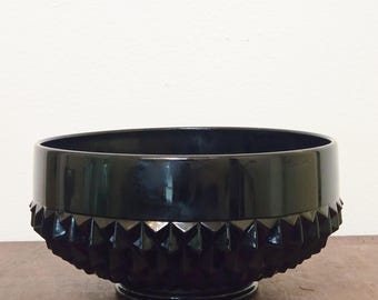 Tiara Indiana Glass Cameo Black Diamond LARGE Bowl-Vintage Black Gothic Serving Bowl-Black Halloween Table