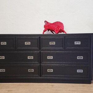 Stanley Solid Wood BLACK Campaign Dresser-MCM Black Pewter Console-Black Media Stand-Credenza