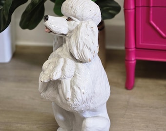 Mid Century LARGE Italian Poodle-Large Ceramic Standing White Pottery Poodle Statue Art Sculpture