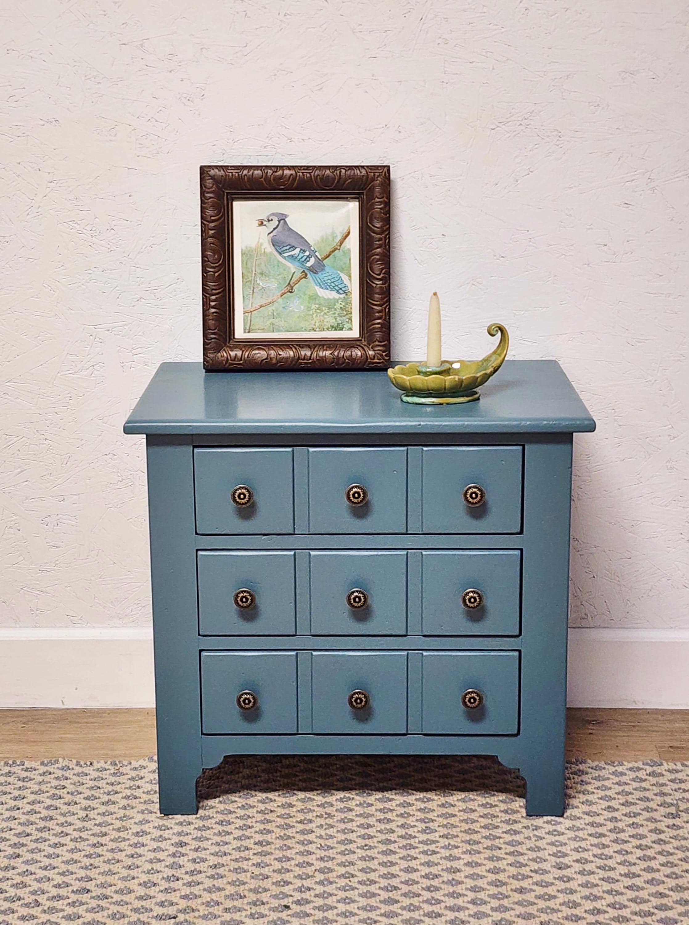 Ethan Allen Apothecary 3 Drawer Shaker Style End Table-blue Green