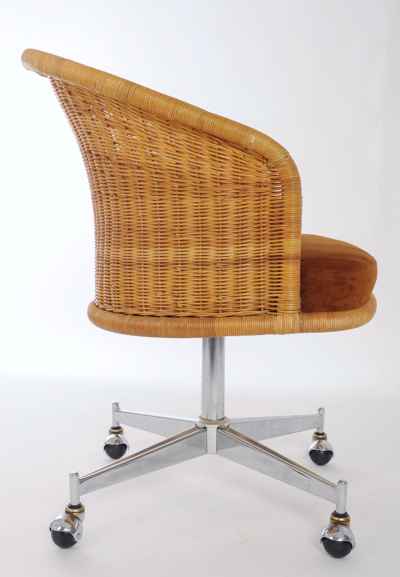 7 Boho Wicker Chrome Daystrom 1970 S Dining Chairs Set Of Rolling Swivel Barrel